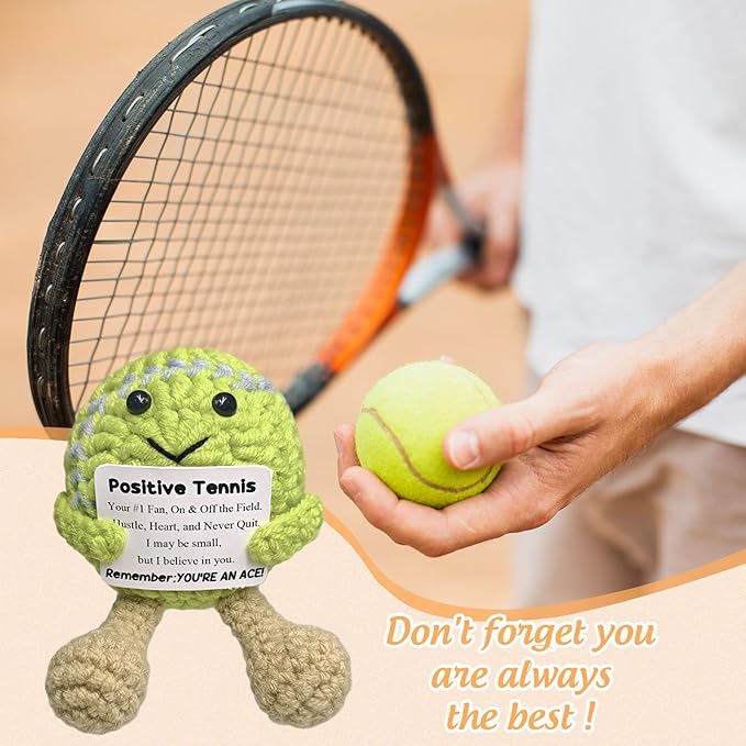 Handmade Tennis Decor - Inspirational & Funny Crochet for Tennis Lovers,Emotional Support Gift for Players,Coaches,Best Friends & Team Mates,Home Decor with Champion Mindset Quotes