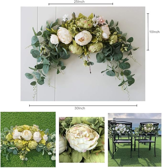 H&S BRIDAL Wedding Arch Flowers, 30 Inch Rustic Artificial Floral Swag for Door Lintel, Green Leaves Rose Peony Sunflowers Table Centerpieces Home Decoration