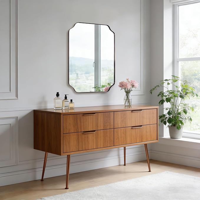 ANDY STAR Brushed Bronze Scalloped Mirror, 22"x30" Bathroom Vanity Mirror, Antique Scalloped Mirror in Premium Stainless Steel Frame, Timeless Shape with Unique Flair, Ideal for Home Remodel
