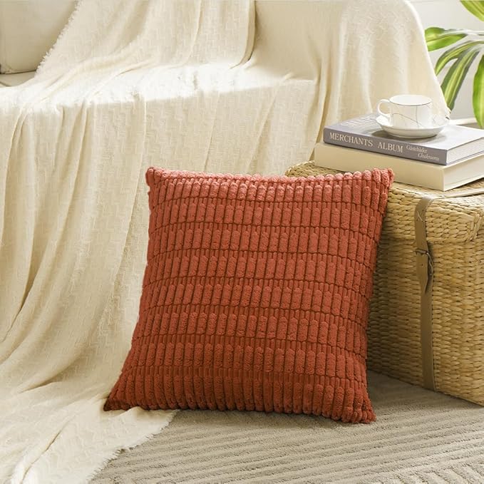 Fancy Homi 4 Packs Decorative Throw Pillow Covers for Living Room Couch Bed, Modern Farmhouse Boho Home Décor Accent Cushion Case, 22" x 22", Burnt Orange
