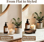 Romadedi Farmhouse Wood Riser for Display- 2 pcs Rustic Decor Mini Wooden Pedestal Decorative Round Tray for Home Table Bathroom Counter Shelf Kitchen, Brown