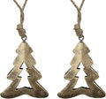Rustic Iron Wall Accent - Handmade Metal Hanging Décor with Rope for Indoor & Outdoor Use - Flat Christmas Tree (5" 3.5") Design for Rustic Home Decoration (Set of 2)