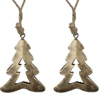 Rustic Iron Wall Accent - Handmade Metal Hanging Décor with Rope for Indoor & Outdoor Use - Flat Christmas Tree (5" 3.5") Design for Rustic Home Decoration (Set of 2)