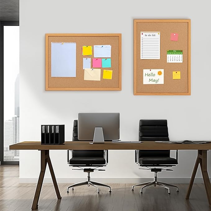 Cork Board Bulletin Board 18" x 24", Wood Framed Corkboards for Wall Decor, Hanging Office Message Board, Large Wall Mounted Notice Pin Board with 15 Push Pins for School, Home & Office