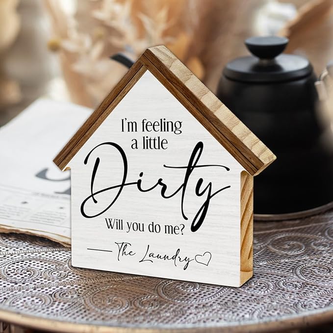 Funny Laundry Room Decor, I'm Feeling a Little Dirty House Shaped Wood Sign, Laundry Room Farmhouse Home Bathroom Decor