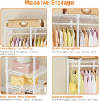 Ulif F4 Heavy Duty Clothes Rack (With Hanger Rod) Freestanding Clothing Racks for Hanging Clothes，Adjustable Closet Organizer System, Portable Garment Rack 45"W x 15.8"D x 71.3"H,Max Load 600LBS,White