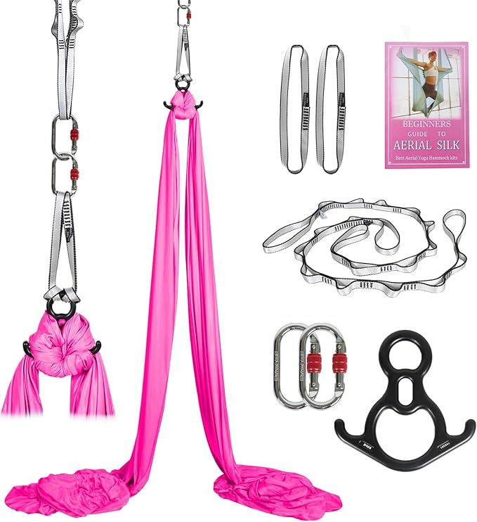 Aerial Silks Kit & Aerial Yoga Hammock - 11Yd Premium Fabric with Hardware - Easy Setup for Flying Yoga, Aerial Swing & Fitness - Supports Up to 14ft Rigging