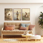 KAlRNE Vintage Christian Framed Canvas Wall Art Set of 3(24”X36”),Jesus Bible Story Wall Decor,Spiritual Religious God Painting,Neutral Inspirational Beige Art Prints For Living Room Bedroom Church