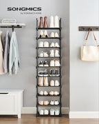SONGMICS Shoe Rack, 10-Tier Shoe Organizer, Metal Storage Shelf, Upright or Upside Down, for 11-22 Pairs, for Entryway, 11.8 x 17.7 x 68.5 Inches, Black ULSA25BK