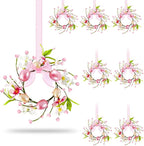 8 PCS Small Easter Wreaths for Kitchen Cabinet Mini Artificial Easter Egg Flower Wreath for Front Door Spring Summer Hanging Wreath with Pink Ribbon Berry for Home Porch Wall Window Farmhouse Decor