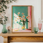 Framed Moody Floral Canvas Wall Art, Vintage Daisy Flower Pictures Wall Decor, Rustic Wildflower Paintings Prints Cottagecore Home Decor for Living Room Bedroom Bathroom 16x24 inch