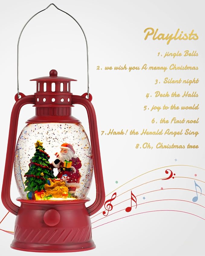 Christmas Decorations Snow Globe Santa, Musical Glitter Christmas Snow Globes 6H Time Light Up Santa Claus Lantern Christmas Decor Indoor