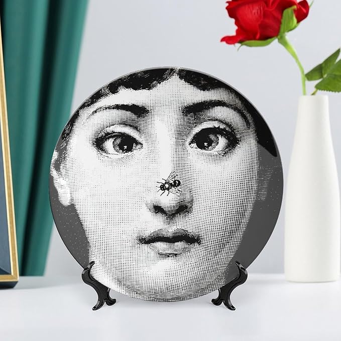 Lina Cavalieri Plate, Wall Decorative Plate, Mysterious Face Plate Wall Hanging Decoration,Including Bracket And Special Spring HooK,style-4,10inch