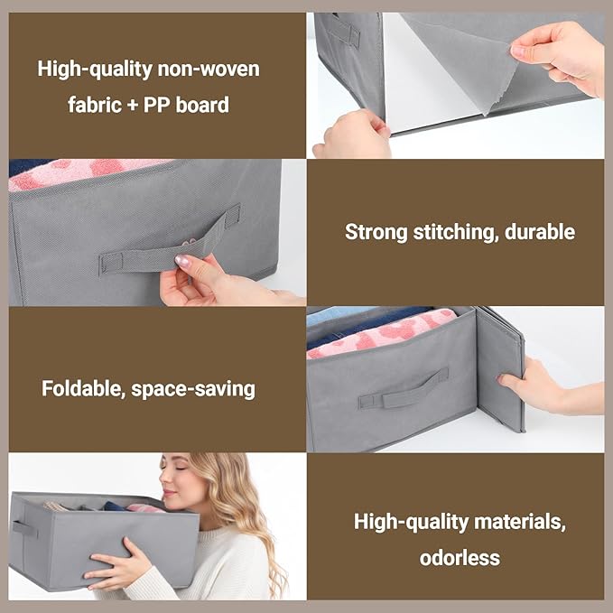 4Pcs Large Foldable Closet Clothing Organizer Boxes, 6 Grids Divider Clothing Organizers, Frame Support Wardrobe Closet Organizer with Handles, for Clothes, Pants, Jeans, Sweaters, T-shirts
