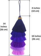 Multi-Colored Layered Large Cotton Tassel with Hanging Loop for Furniture Décor, Home or Handbag Accessory (Blue)