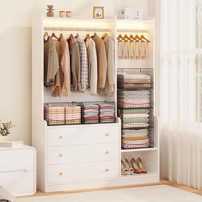 JKsmart 4-Tier Stackable Closet Organizers and Storage Shelves, Extend Clothing Closet Shelf Bins for Jeans Pants Sweaters - Wardrobe Cupboard Clothes Organizer System-Wider Mouth Design