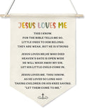 Jesus Loves Me Canvas Wall Hanging Banner for Kids,Christian Bible Verse Poster with Wood Rod, Nursery Sunday School Decor, Religious Gift for Baby or Toddler, 11x16 Inch (KD11)