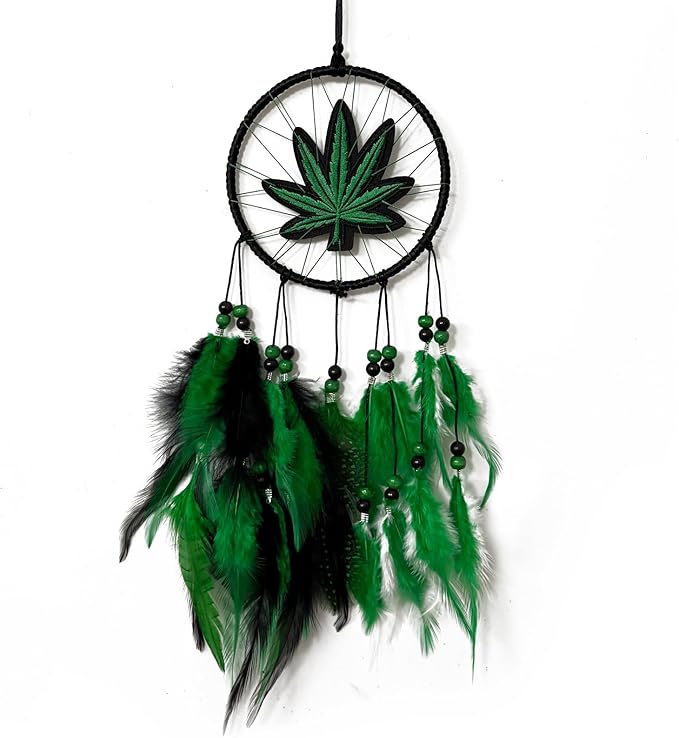 Dream Catchers, Green Leaf Weed Dreamcatcher Wall Hanging Ornament for Bedroom Living Room Apartment Wedding Party Decor, Festival Blessing Gift (Leaf-S)