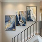 Large Framed Blue and Gold Abstract Wall Art for Living Room, 3 Piece Modern Canvas Prints Paintings Artwork for Walls, Luxury Marble Abstract Pictures for Bedroom Dining Office Wall Decor 24x36 In