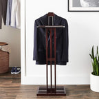 Proman Products VL16220 Freestanding Wardrobe Wooden Valet Stand Rack with Tie Hook, Hanger, Tray, Dark Mahogany