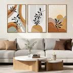 BINCUE Extra Large Boho Abstract Wall Art Abstract Line Wall Decor Mid Century Modern Artwork Boho Plants Wall Pictures Orange Abstract Paintings Orange Art Prints for Living Room Bedroom Office 24x36 Inches 3 Pieces