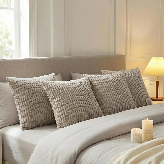 Fancy Homi 4 Packs Decorative Throw Pillow Covers for Living Room Couch Bed, Modern Farmhouse Boho Home Décor Accent Cushion Case, 26" x 26", Taupe