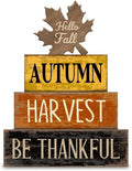 Moucuny 4 Pcs Fall Decor Wooden Maple Leaf Decoration Thanksgiving Tiered Tray Decor Rustic Wooden Maple Leaf Block Sign Thanksgiving Table Centerpiece Farmhouse for Autumn Harvest Party Kitchen Home