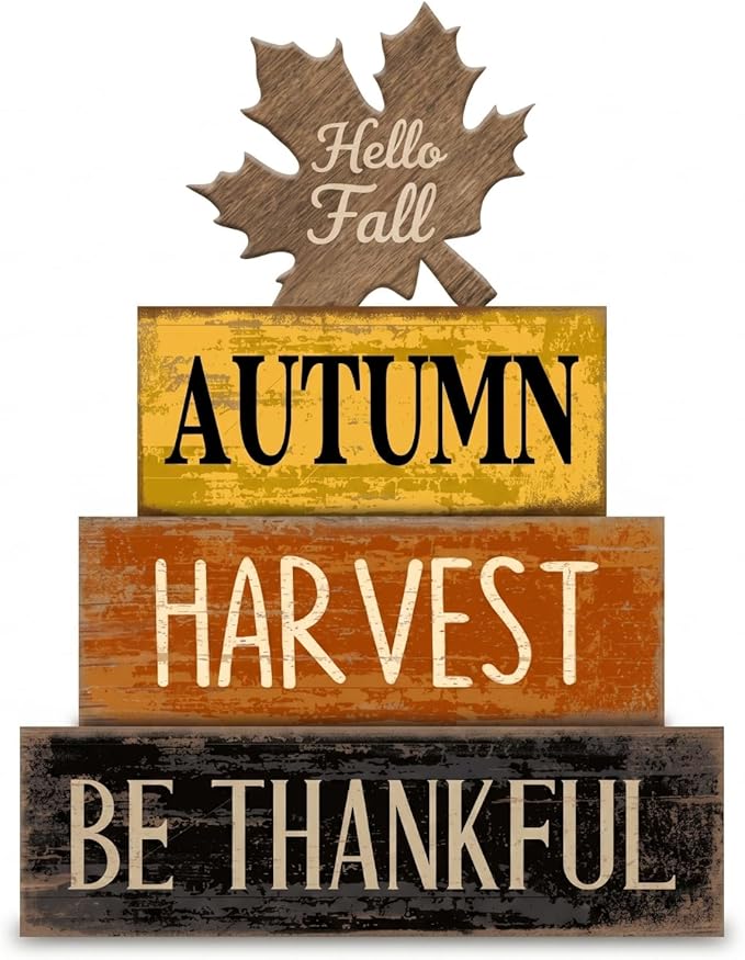 Moucuny 4 Pcs Fall Decor Wooden Maple Leaf Decoration Thanksgiving Tiered Tray Decor Rustic Wooden Maple Leaf Block Sign Thanksgiving Table Centerpiece Farmhouse for Autumn Harvest Party Kitchen Home
