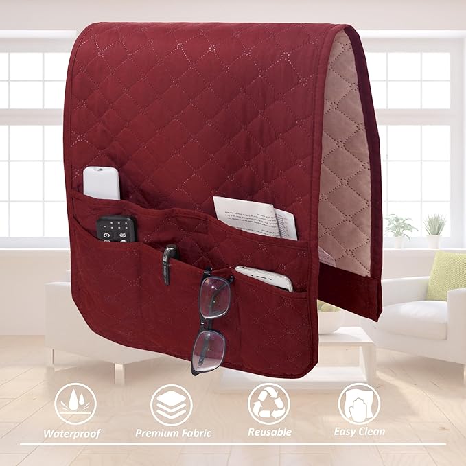 Armchair Caddy for Couch Remote Control Holder Non-slip Waterproof Sofa Armset Organizer with 4 Pockets Couch Chair Armrest Storage for TV Remote Control Phone Book 35"x13" Wine 1 Pack