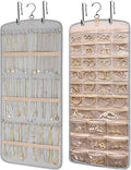 Wome Over the Door Jewelry Organizer Hanging: Double-Sided Storage with 28 Small 2 Large 9 Medium Pockets for Earrings Necklaces Rings Durable Polyester for Door or Closet or Wall or Glass (grey)
