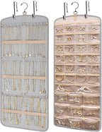 Wome Over the Door Jewelry Organizer Hanging: Double-Sided Storage with 28 Small 2 Large 9 Medium Pockets for Earrings Necklaces Rings Durable Polyester for Door or Closet or Wall or Glass (grey)