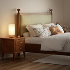 Fenmzee Small Table Lamp for Bedroom - Inline Control, Bedside Lamp with 3000K A15 LED Blub, Easy Assembly (White Shade - Wood Base, 9" Inline Control)