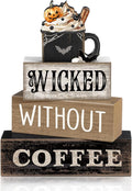 Lineshading 4 Pcs Halloween Coffee Table Decorations Wicked Wooden Stacked Sign Decor Rustic Halloween Tiered Tray Decor Decorative Pumpkin Ghost Hot Cocoa Centerpiece for Home Kitchen Coffee Bar