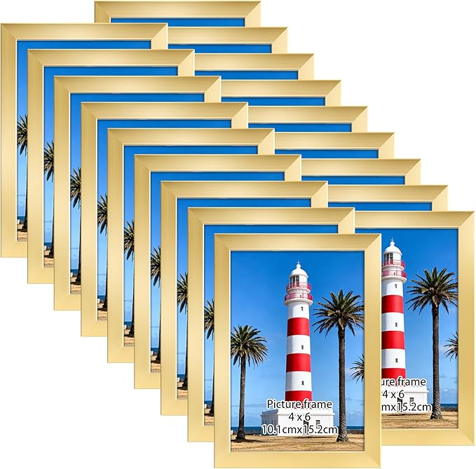 Giftgarden 4x6 Picture Frame Set of 18, Lightweight 4 by 6 Frames Bulk for Gallery Wall Photo Hanging and Tabletop Display, Gold