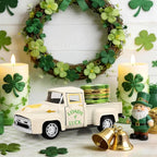 St. Patrick's Day Mini Metal Truck with Plastic Coin Vintage Diecast Pickup Tiered Tray Decor Rustic Farmhouse Shamrock Ornament Truck for St Patrick Home Shelf Table Tiered Tray Decorations