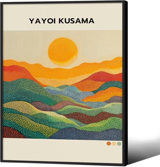 Yayoi Kusama1986 Wall Art Japanese Gallery Exhibition Wall Decor Yayoi Kusama Poster Abstract Landscape Canvas Print for Japanese Home Bedroom Decorations Artwork8x10in Black Framed