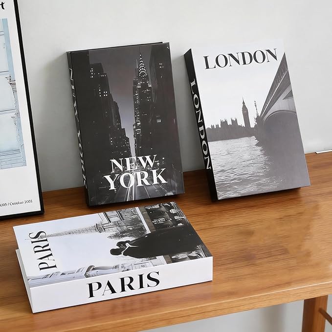 3 PCS Faux Decorative Books for Home Decor-Coffee Table Books Decor-Aesthetic Fake/Faux Books for Decoration,libros Decoration for Coffee Table, Shelf Accessories (3-Paris London Newyork kiss)