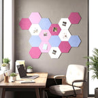 Mindsoft 16 Pcs Hexagon Cork Board for Walls with 50 Wooden Push Pins 12x10 in Felt DIY Tiles Notice with Nano Tape Hanging Bulletin Board for Home Photo Office Memo Note(Pink)