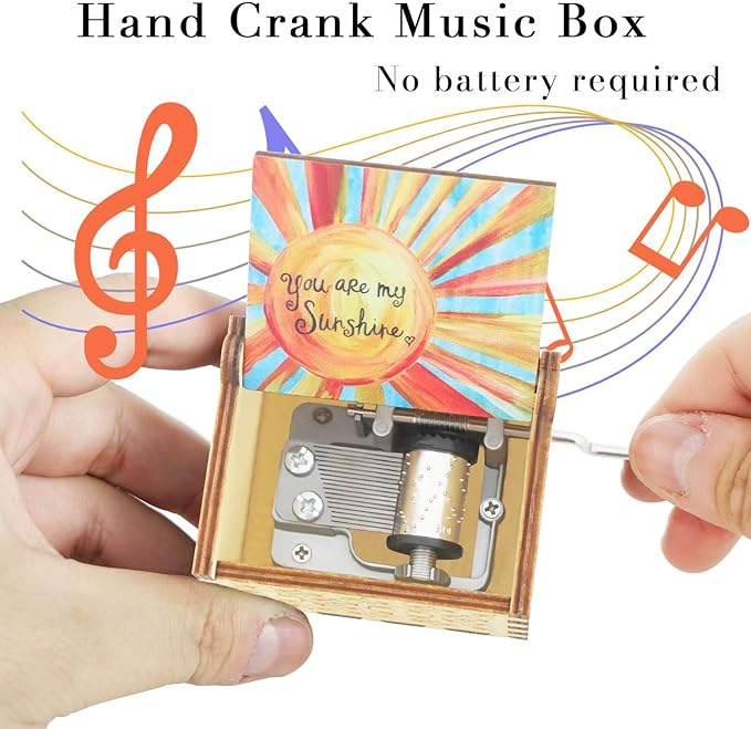 You are My Sunshine Music Box, for Mom Wife Mother Girlfriend, Hand Crank Vintage Wood Engraved Musical Boxes for Birthday Christmas Mothers Day Anniversary Valentine's Day