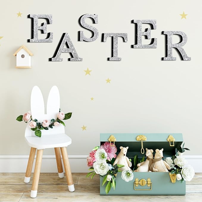 Qunclay 5.7" Silver Crystal Diamond Bling Letters Crushed Diamond Decoration Wooden Glitter Letter with Screw and Hooks Rhinestone Gift for Wedding Y2k Mcbling Bedroom Wall Decor (Letter A)