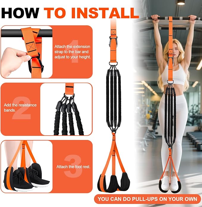 Pull Up Assistance Bands 65-260lbs, 4 Heavy Duty Pull Up Resistance Bands with Fabric Feet/Knee Rest for Pull Up Bar, Body Strength Training, Home Gym Fitness