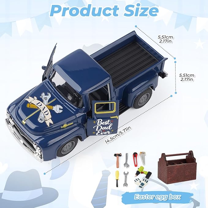 Fathers Day Truck Decor, Best Dad Ever Pickup Truck Tabletop Decoration with Toolbox, Rustic Farmhouse Tiered Tray Decor, Fathers Day Gift for Dad Home Office Desk