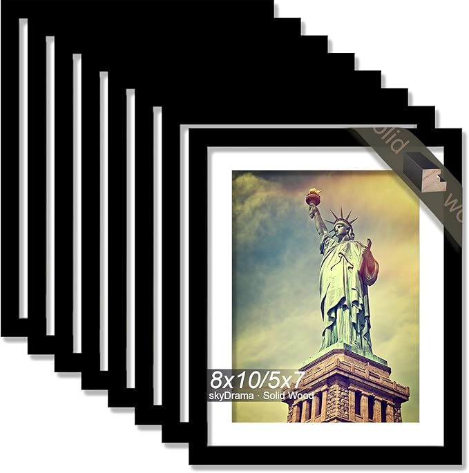 100% Solid Wood 8x10 Picture Frame Set of 8, Black Frame Display Photo 5x7 with Mat or 8 x 10 without Mat, 8 by 10 HQ Matte Black Frame for Wall - 8 Pack/Black/8"x10"