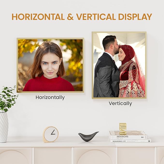 13x16 Aluminum Metal Picture Frame,Tempered Glass Gold Photo Frame 13x16 for Family Photo,Posters,Art,Document to Wall Mount Horizontally or Vertically