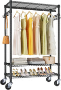 VIPEK R3 Heavy Duty Garment Rack with Lockable Wheels, Portable Rolling Closet with Adjustable Shelves & Hanging Rod & Side Hooks, Compact Space-Saving Storage for Small Apartments/Dorms (Black)