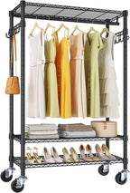 VIPEK R3 Heavy Duty Garment Rack with Lockable Wheels, Portable Rolling Closet with Adjustable Shelves & Hanging Rod & Side Hooks, Compact Space-Saving Storage for Small Apartments/Dorms (Black)