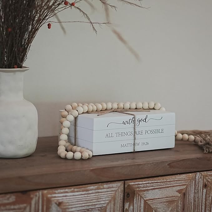 Decorative Books for Home Decor, Wooden Faux Book for Decoration, Farmhouse Stacked Display Books (with god ALL THINGS ARE POSSIBLE)