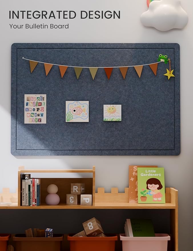 Fluxynara Bulletin Board,35.4" x 23.6" Cork Board Alternative with 12 Safe Removable Adhesive Tabs, Foldable Felt Pin Board for Home Office, Classroom, Bedroom,Entryway for Walls—Navy Blue