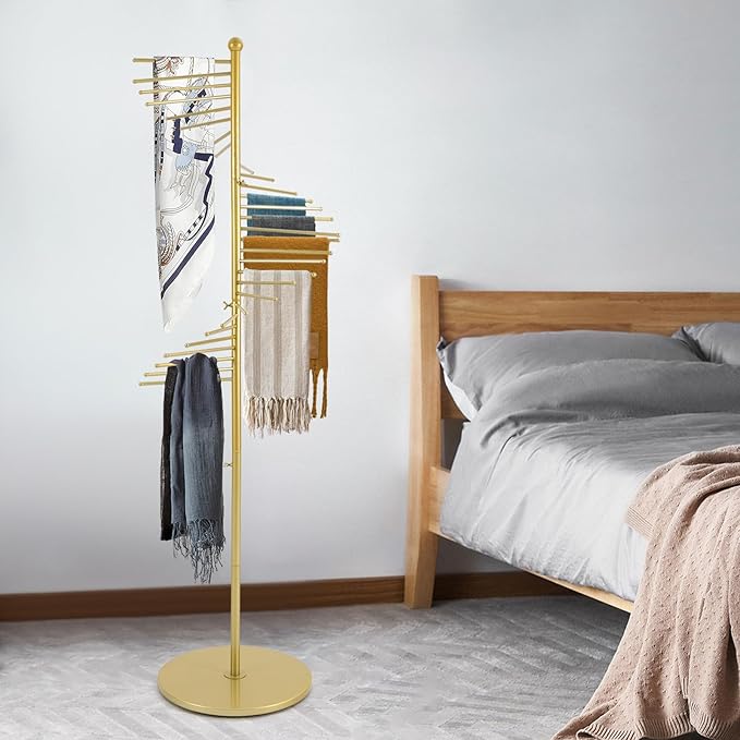 Freestanding Scarf Holder Stand,Spiral Scarf Display Rack,Holder Hijab Stand,Commercial Hijab Organizer,Scarves Rack,Metal Scarf Racks,Hijab Organizer,Belt Pants Hanger for Clothing Store Home (Gold)