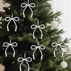 VioraWhite 24 Pcs Pearl Bow Ornaments Bowknot Tree Topper Decor Hanging Ornament Pendant Gift for Wedding Birthday Party Indoor Decoration (White)